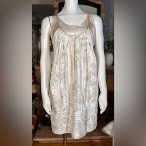Harkham Tan & Cream 2 Layer Drop Waist Racerback Satin and Cotton Dress, Sz 10